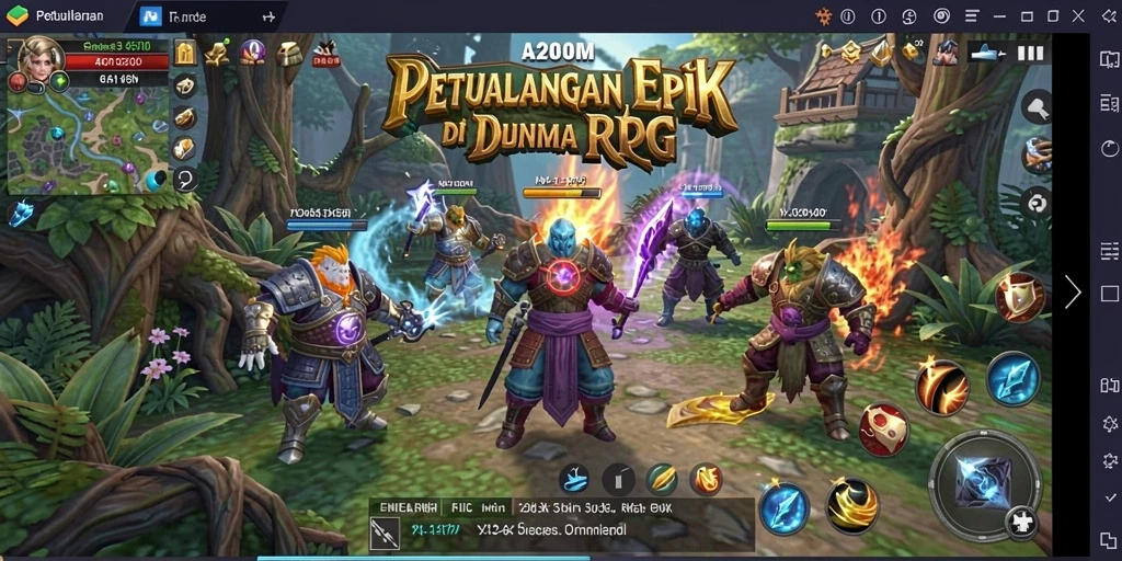 Screenshot utama A200M menampilkan aksi pertarungan seru dalam dunia RPG.