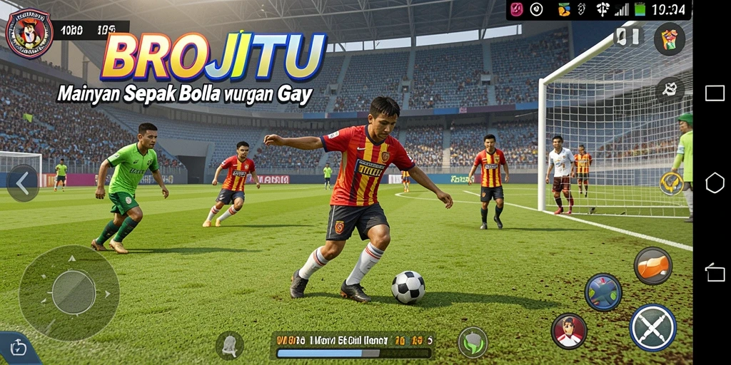 Tampilan gameplay memukau dari BROJITU dengan aksi sepak bola yang seru.