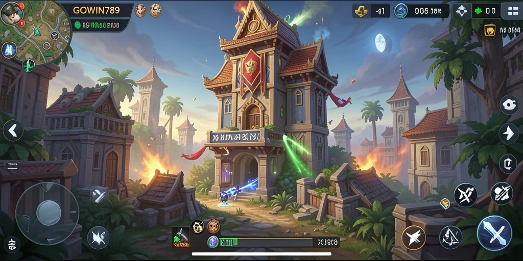 Tampilan aksi mendebarkan dalam game Tower Defense GOWIN789.