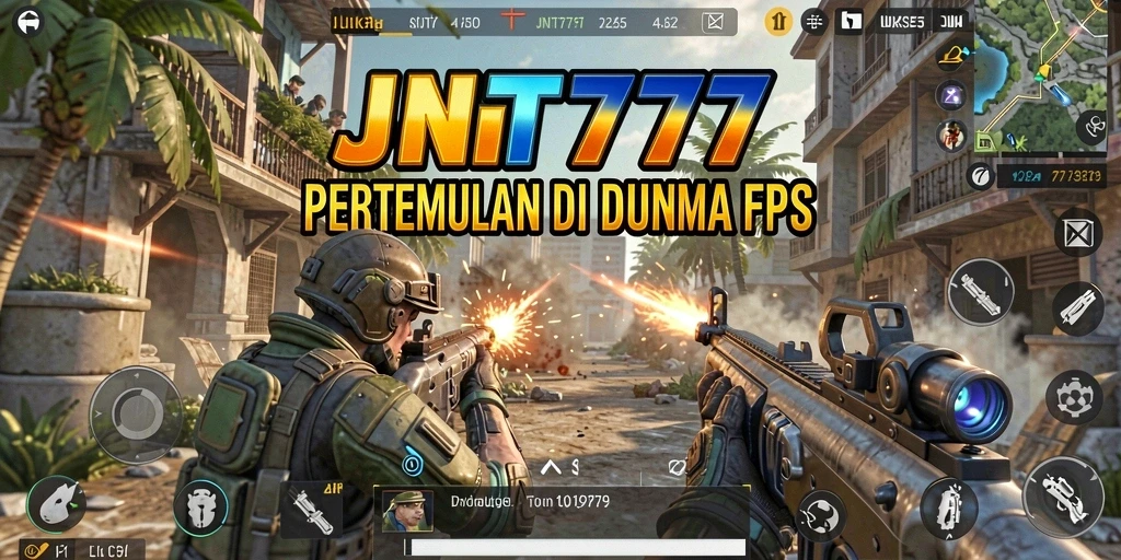 Screenshot JNT777 menampilkan aksi pertempuran mendebarkan di medan perang FPS.