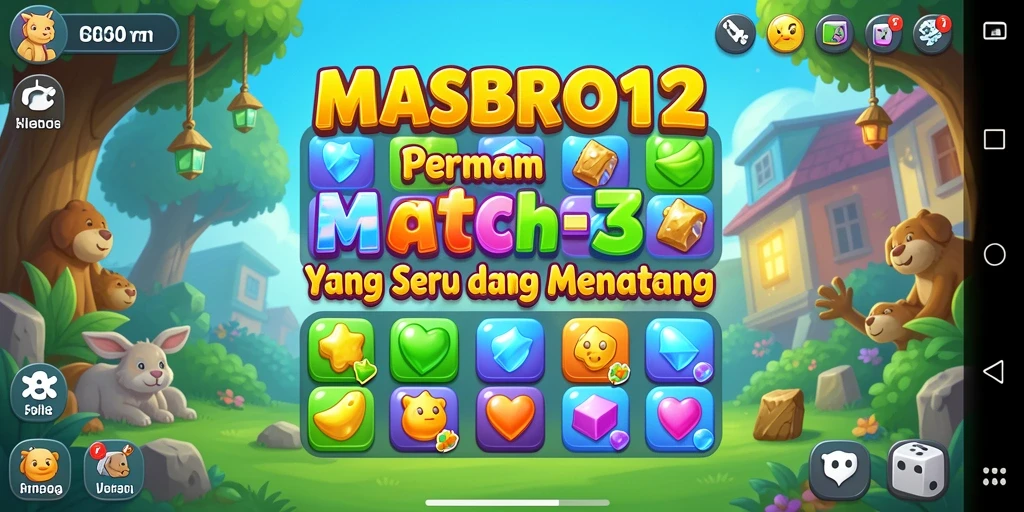 Tangkapan layar menunjukkan gameplay seru di MASBRO12, permainan Match-3 yang menantang.