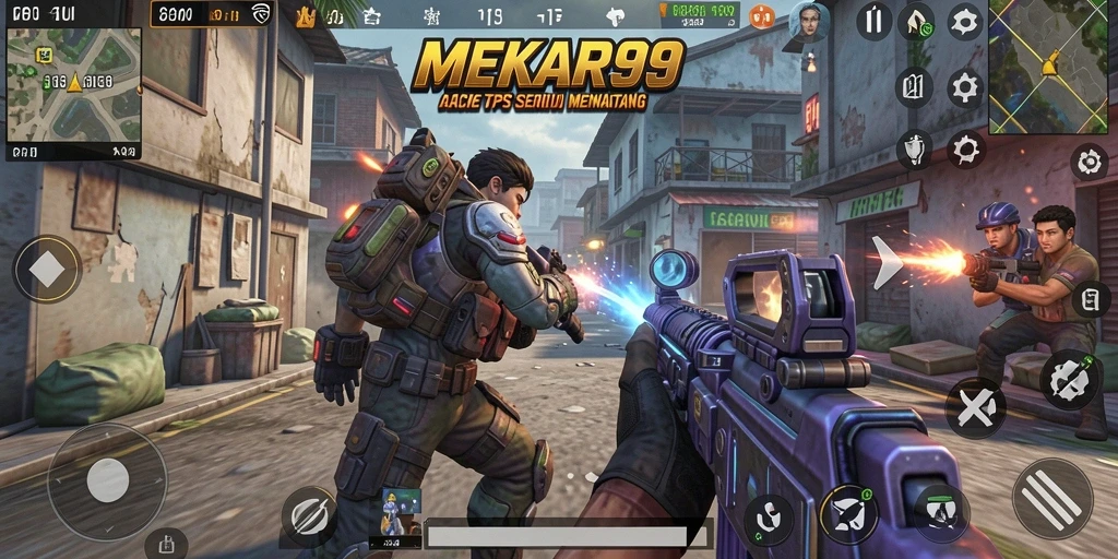 Tampilan gameplay seru dari MEKAR99 dengan aksi tembak-menembak yang mendebarkan.