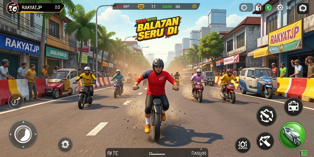 Screenshot utama RAKYATJP menampilkan aksi balapan yang mendebarkan.