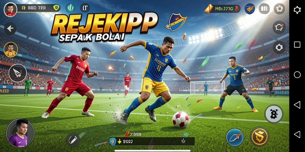 Tampilan gameplay SERU di REJEKIPOP saat pertandingan sepak bola.