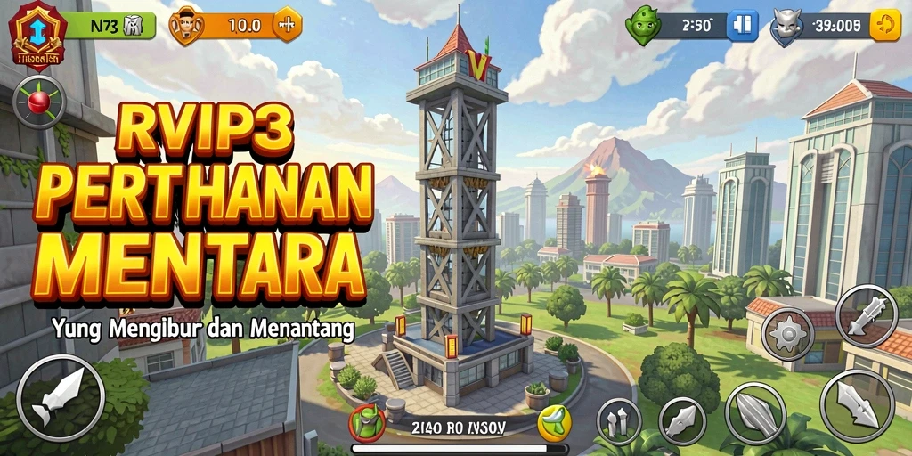 Screenshot utama RVIP3 menunjukkan gameplay seru Tower Defense.